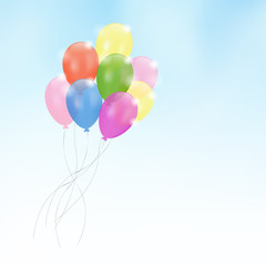 Birthday card invitation, glossy party balloons, vector
