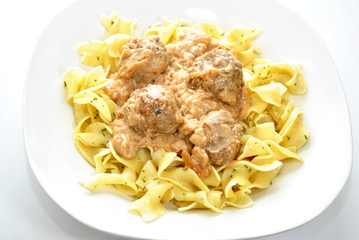 Swedish Meatballs Served on Buttered Noodles