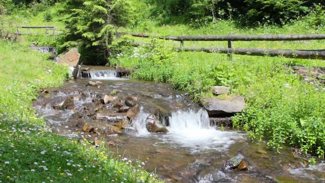the rapid flow of mountain stream