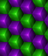 3d Abstract seamless background with green and purple cubes