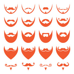 Ginger beard with moustache or mustache vector icons set
