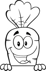Black And White Happy Carrot Cartoon Character Over Blank Sign