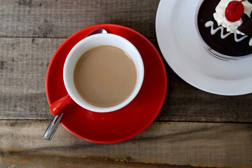 Hot coffee and cake.