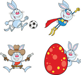 Cute Rabbits Cartoon Mascot Characters 7. Set Collection