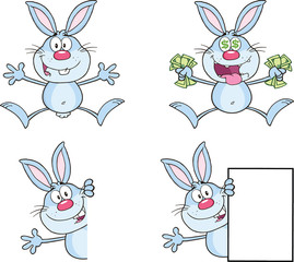 Cute Rabbits Cartoon Mascot Characters 9. Set Collection
