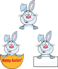 Cute Rabbits Cartoon Mascot Characters 10. Set Collection