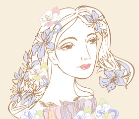 Woman with flowers. Vector Illustration