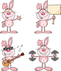 Cute Rabbits Cartoon Mascot Characters 11. Set Collection