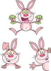 Cute Rabbits Cartoon Mascot Characters 15. Set Collection