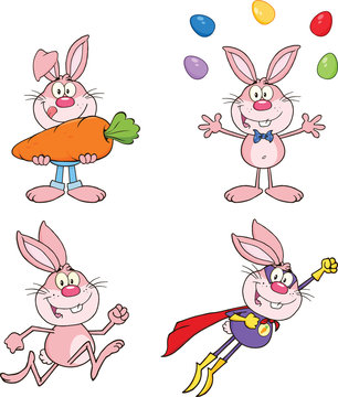 Cute Rabbits Cartoon Mascot Characters 13. Set Collection