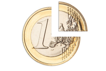Broken one euro coin closeup