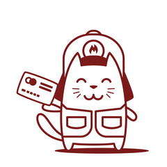 Character firefighter in coveralls and helmet line art