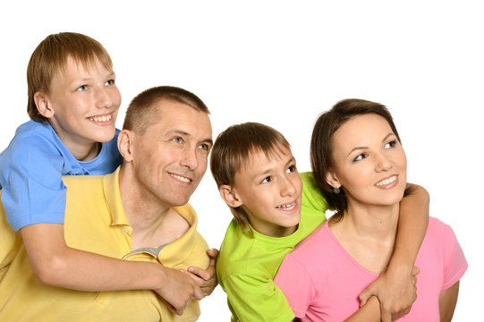 Attractive family in bright T-shirts