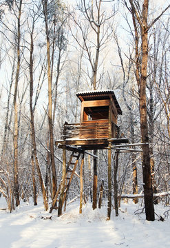 Hunting tower in harsh winter
