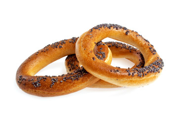 Bagels with poppy seeds isolated on white background