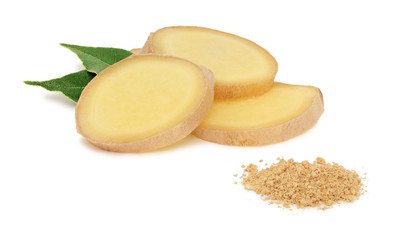 Sliced and ground ginger (isolated)