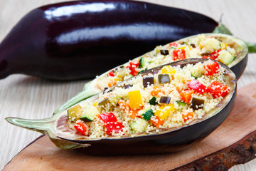 Stuffed eggplants with couscous with vegetables