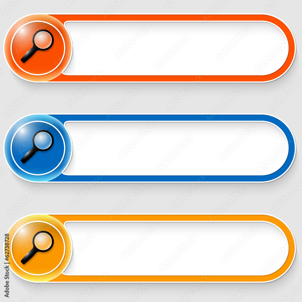 Poster set of three vector abstract buttons with magnifier