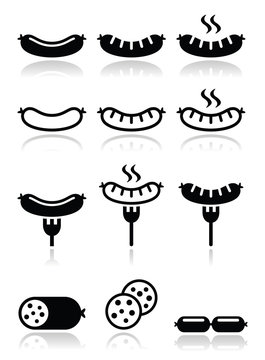 Sausage, grilled or with for icons set