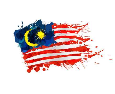 Malaysian flag made of colorful splashes