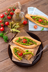 home-baked pide with green asparagi