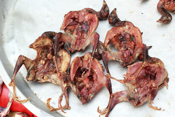 Boiled quail for sale at the market.
