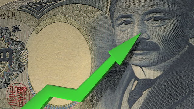 Japanese Yen currency value up animation.	