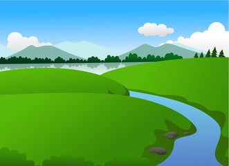 Obraz premium Beautiful Green Nature With Lake and Mountain