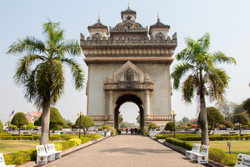 Patuxai Gate in Thannon Lanxing area of Vientiane