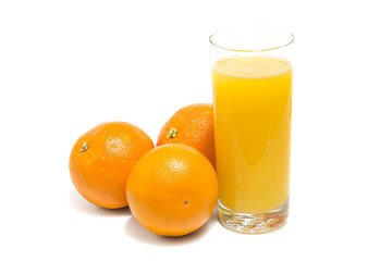 Fresh orange and glass of juice