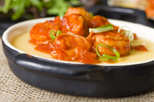 Prawns & Polenta - Soft polenta with tomato and chili prawns
