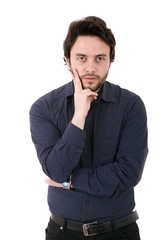 young casual man portrait in a white background