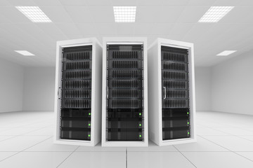 three data racks in server room - 62747563