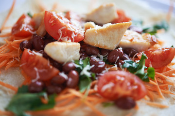 salad with friead chicken and vegetables