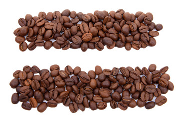 Equals sign of coffee beans isolated on white