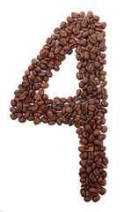 Number from coffee beans isolated on white