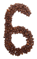 Number from coffee beans isolated on white