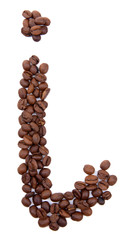 Alphabet from coffee beans isolated on white
