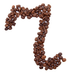 Alphabet from coffee beans isolated on white