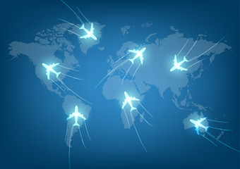 vector world travel map with airplanes