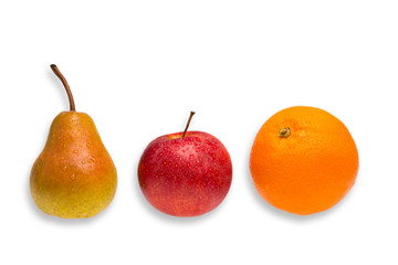 Vergleich von Apfel, Birne und Orange
