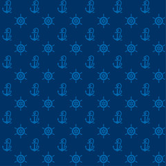 Seamless patterns, blue anchors and steering wheel