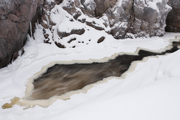 Partly frozen river at winter