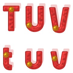 T,U,V, Buchstaben,Rot,Gold,Metallisch