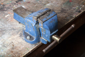 old blue bench vice