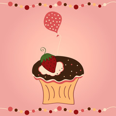 Cupcake with strawberry and balloon