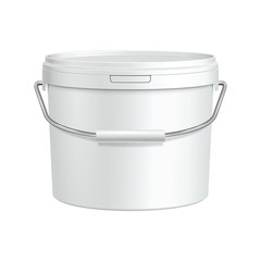 White Tub Paint Plastic Bucket Container With Metal Handle