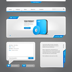 Web UI Controls Elements Gray And Blue On Dark Background