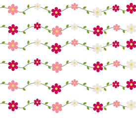 Pink and red flowers with leaves seamless pattern