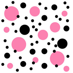 Pink and black cirles in white seamless pattern